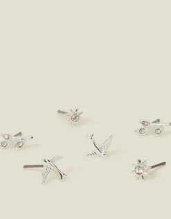 Accessorize 3-Pack Swallow Stud Earrings Silver
