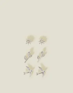Accessorize 3-Pack Swallow Stud Earrings Silver