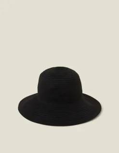 Accessorize Packable Ribbed Bucket Hat Black