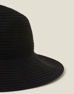 Accessorize Packable Ribbed Bucket Hat Black