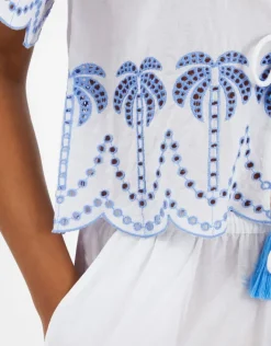 Accessorize Palm Embroidered Tie Top White