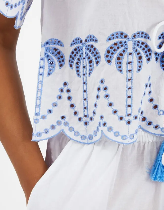 Accessorize Palm Embroidered Tie Top White