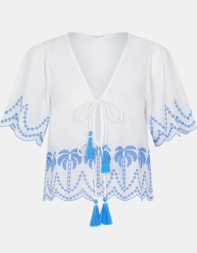 Accessorize Palm Embroidered Tie Top White