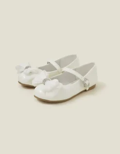Accessorize Patent Bow Ballerina Shoes Ivory