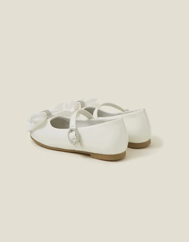 Accessorize Patent Bow Ballerina Shoes Ivory