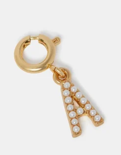 Accessorize Pearl Initial Jewellery Charm Gold