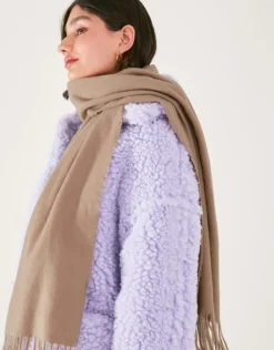 Accessorize Plain Tassel Scarf Natural