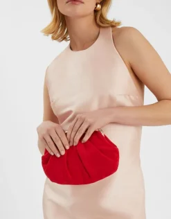 Accessorize Pleated Suedette Clutch Bag Red