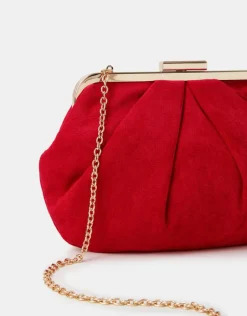 Accessorize Pleated Suedette Clutch Bag Red
