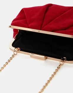 Accessorize Pleated Suedette Clutch Bag Red
