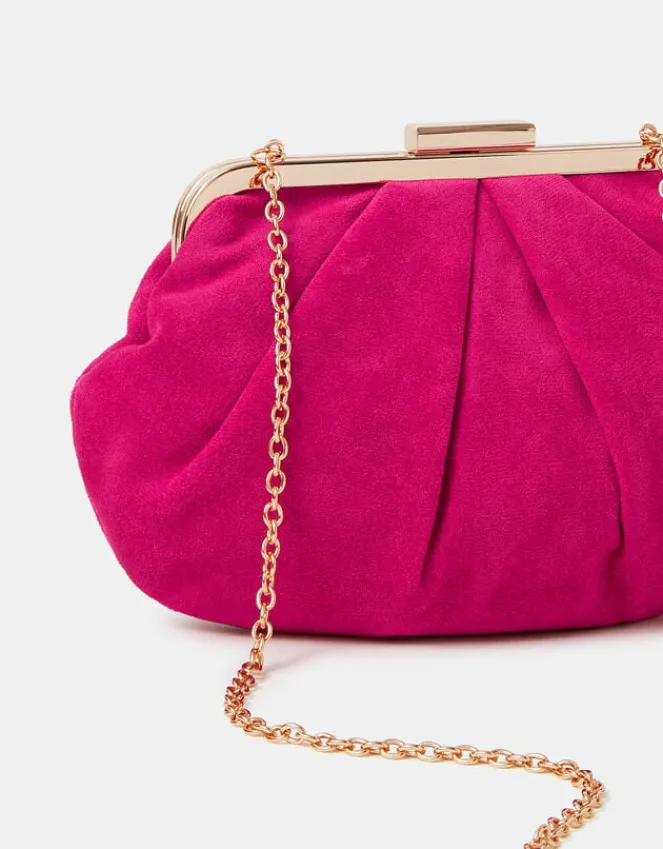 Accessorize Pleated Suedette Clutch Bag Pink