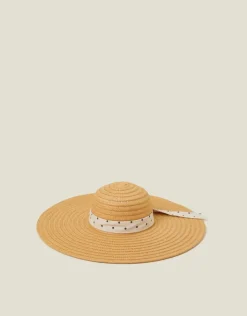 Accessorize Polka Dot Bow Floppy Straw Hat