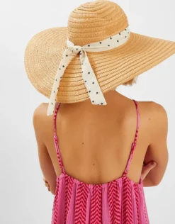 Accessorize Polka Dot Bow Floppy Straw Hat