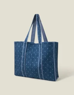 Accessorize Polka Dot Denim Shopper Bag