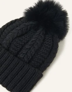Accessorize Pom-Pom Beanie Hat Black