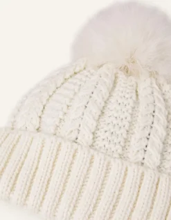 Accessorize Pom-Pom Beanie Hat Cream