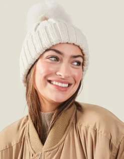 Accessorize Pom-Pom Beanie Hat Cream