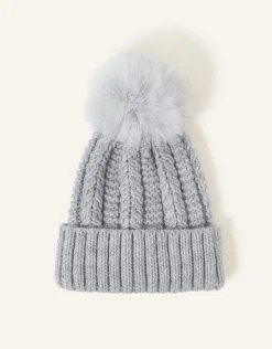 Accessorize Pom-Pom Beanie Hat Grey