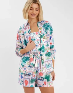 Accessorize Postcard Print Shirt Ivory