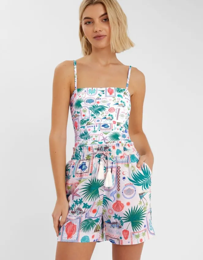 Accessorize Postcard Print Shorts Ivory