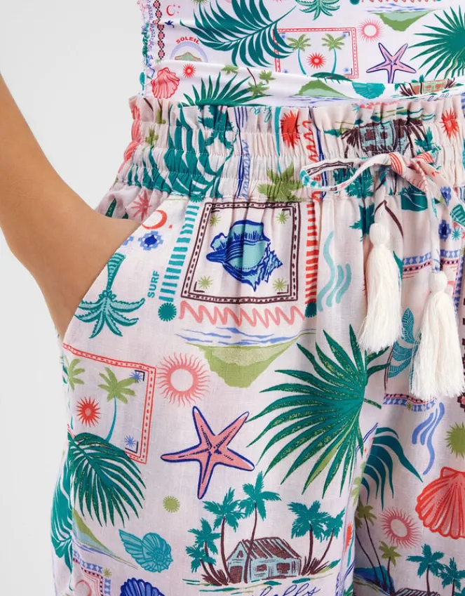 Accessorize Postcard Print Shorts Ivory