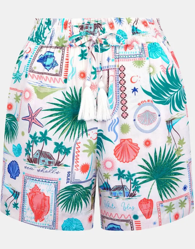 Accessorize Postcard Print Shorts Ivory