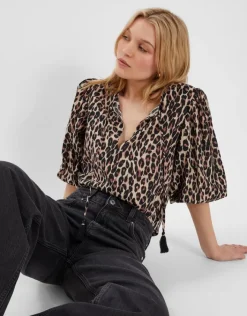 Accessorize Puff Sleeve Cotton Blouse Leopard