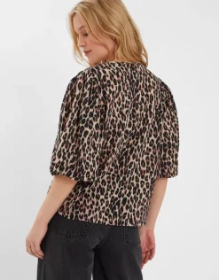 Accessorize Puff Sleeve Cotton Blouse Leopard