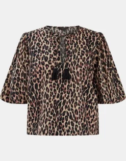 Accessorize Puff Sleeve Cotton Blouse Leopard