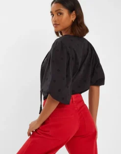 Accessorize Puff Sleeve Cotton Blouse Black