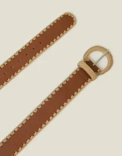 Accessorize Raffia Whipstitch Belt Tan