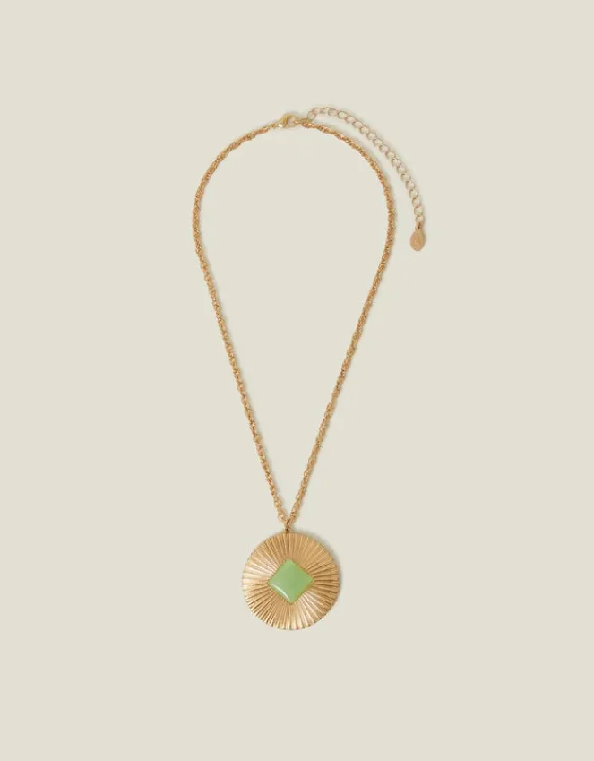 Accessorize Resin Stone Disc Pendant Necklace