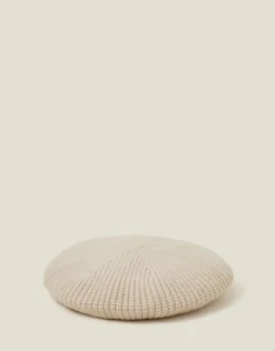 Accessorize Ribbed Knit Beret Natural