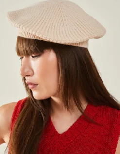 Accessorize Ribbed Knit Beret Natural