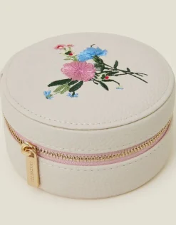 Accessorize Round Floral Embroidered Jewellery Box