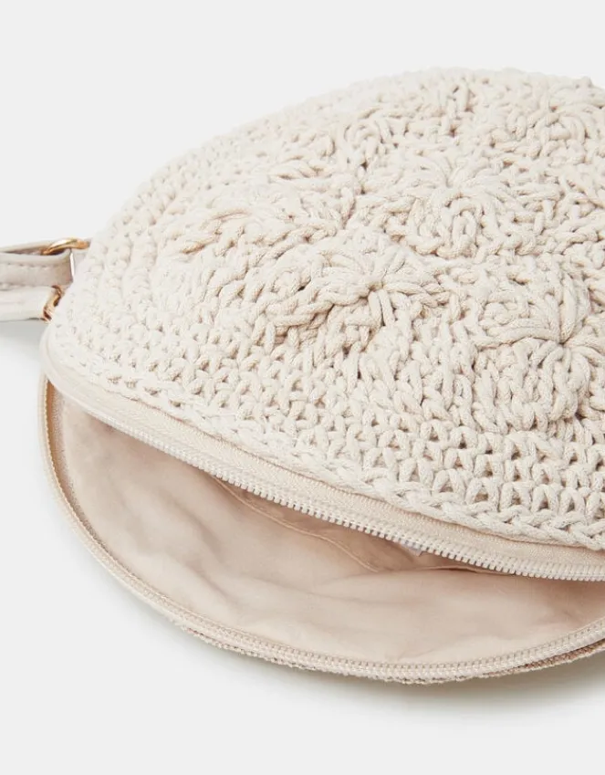 Accessorize Round Macrame Bag Cream