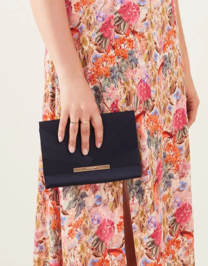 Accessorize Satin Fold Over Clutch Bag Blue