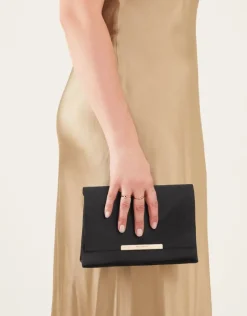 Accessorize Satin Fold Over Clutch Bag Black