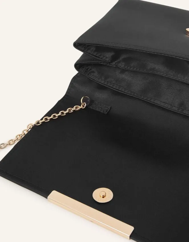 Accessorize Satin Fold Over Clutch Bag Black