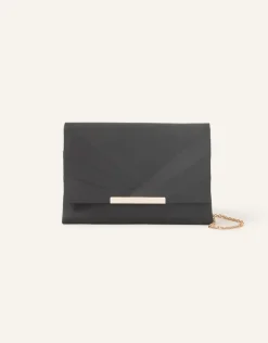 Accessorize Satin Fold Over Clutch Bag Black