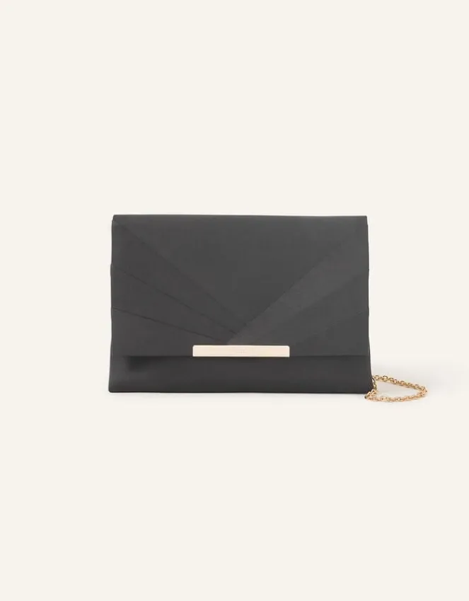 Accessorize Satin Fold Over Clutch Bag Black