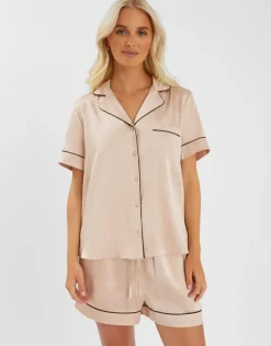 Accessorize Satin Short Pyjamas Set Camel