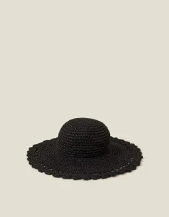 Accessorize Scallop Floppy Straw Sun Hat