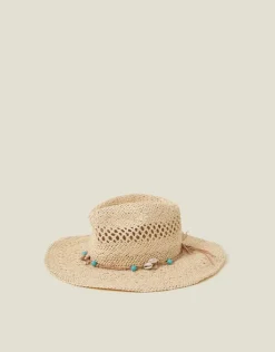 Accessorize Shell Beaded Straw Stetson Hat