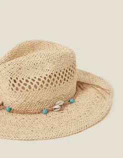 Accessorize Shell Beaded Straw Stetson Hat