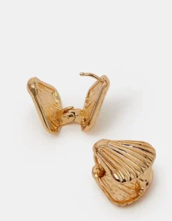 Accessorize Shell Huggie Hoop Earrings Gold