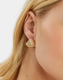 Accessorize Shell Huggie Hoop Earrings Gold
