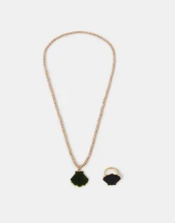 Accessorize Shell Mood Ring and Necklace Set