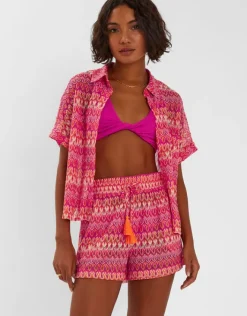 Accessorize Short Sleeve Crochet Shirt Multi