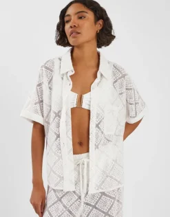 Accessorize Short Sleeve Lace Shirt Ivory